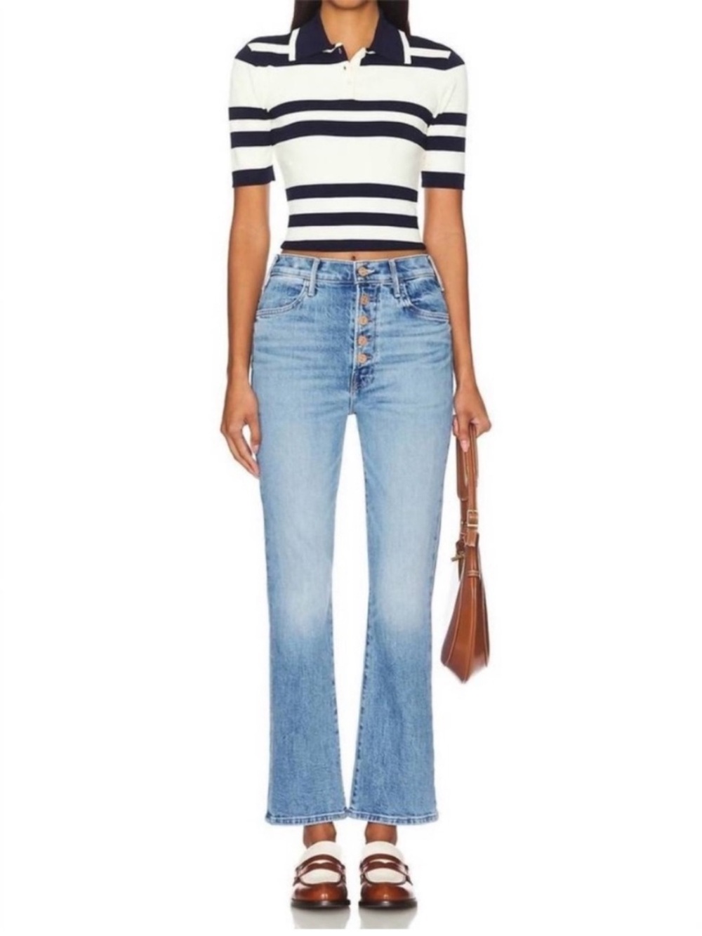 MOTHER DENIM Pixie Hustler Ankle Jean in Tarot Time Button Fly Cropped